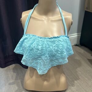 Mossimo Women's Light Blue Crotchet Halter Tie Swim Bikini Top Sz M